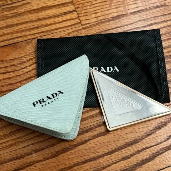 NEW Prada Beauty Small Triangle Mirror with Canvas Case/Pouch LIMITED EDITION - Picture 4 of 12